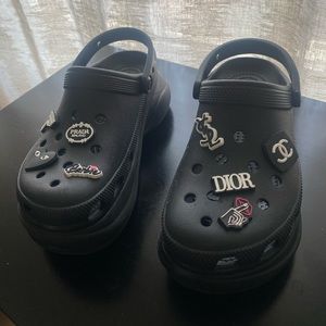 SOLD!!! PLATFORM BLACK CROCS w JIBBITZ